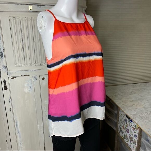 Valette Stripe Tye Dye Split Back Spaghetti Strap Top Tank - Picture 12 of 13